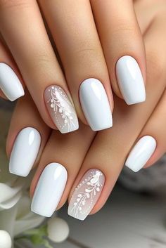 Elegant Touch Nails, Wedding Nails For Bride, Nail Art Wedding, Bride Nails, White Nail, Bridal Nails, Nail Art Hacks, Nail Paint, Effortless Elegance