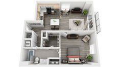 the floor plan of a two bedroom, one bath apartment with an attached living room