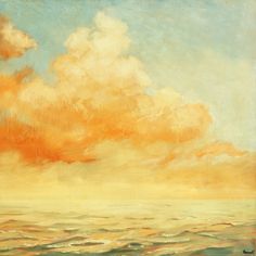 an oil painting of clouds over the ocean