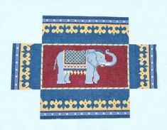 an elephant on a red, yellow and blue background is depicted in this cross - stitch pattern