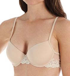 This bra is designed especially for the petite woman. Straps are set wide for a sexy, open neckline. Embroidered lace along sides, back and at center panel adds feminine touches. Contour/t-shirt, stretch demi underwire cups shape and comfortably support the breasts with heavy graduated push-up padding (with pads inserted). Removable padding (included) provides natural-looking enhancement when inserted into pockets in lining. Bandless front is always a great feature for petites. Center front pane Elegant Full Coverage Padded Bra, Elegant Padded Beige Bra, Spring Padded Bras, Elegant Beige Seamless Bra, Elegant Summer Push-up Bra, Elegant Padded Bra, Elegant Full Coverage Seamless Bra, Feminine Lined Bra, Classic Underwire Bra For Spring