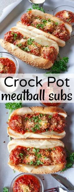 crock pot meatball subs with tomato sauce and parsley on the side