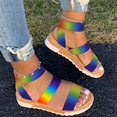 Wholesale Women Summer Sandals Plus Size 43 Multi Color Platform Sandals Rainbow Wedges Heel Casual Beach Shoes for Dropshipping Multicolor Ankle Strap Wedge Sandals For Beach, Multicolor Closed Toe Wedge Sandals For Vacation, Casual Multicolor Slingback Sandals, Multicolor Round Toe Sandals For Summer, Multicolor Round Toe Wedge Sandals For Beach, Summer Ankle Strap Multicolor Sandals, Multicolor Ankle Strap Sandals For Summer, Summer Multicolor Ankle Strap Sandals, Multicolor Open Toe Slingback Sandals For Beach