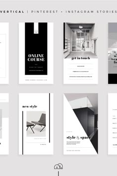 an image of a set of brochures with black and white designs