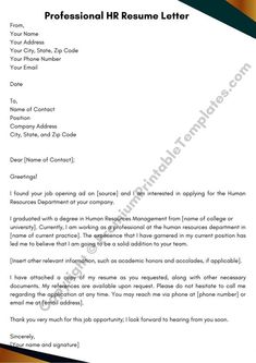 a professional resume cover letter is shown in this image, it shows the front end of an