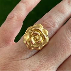 Gorgeous Solid 14k Yellow Gold Chunky Flower (Rose?) Ring. Purchased New In The 90’s. In Excellent Condition. Polished Gold With Subtle Satin Shading Finish On The Petals. Very Unique And Beautiful Statement Ring. Versatile Style Looks Great With Jeans Or A Cocktail Gown. Forms To The Finger And Is Highly Comfortable. Stamped 14k, Israel, And The Designer’s Mark (See Pic). Size 7 Rose Ring Flower, Flower Gold Ring, Flower Rings, Cocktail Gowns, Rose Ring, Flower Rose, Style Looks, Flower Ring, Jewelry Creation