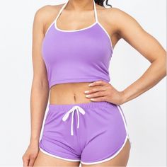 Condition: Brand New With Tags Brand: Not From Listed Brand (For Exposure) Color: Purple Fringe Pants, Cropped White Tee, Solid Jumpsuit, Black Cropped Tank, Backless Crop Top, Cropped Joggers, Blue Crop Tops, Loungewear Sets, Short Sleeve Cropped Top