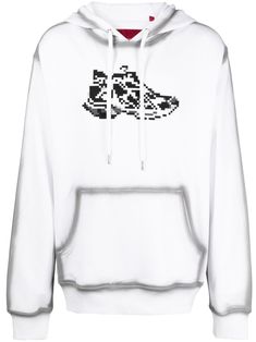 white/black cotton graphic print to the front appliqué logo spray-paint effect drawstring hood long sleeves front pouch pocket straight hem White Casual Hoodie With Graphic Print, Sports Cotton Hoodie With Graphic Print, Relaxed Fit Hoodie With Logo For Streetwear, Graphic Print Long Sleeve Stretch Hoodie, Streetwear Hoodie With Logo And Relaxed Fit, Cotton Hoodie With Logo For Streetwear, Sporty Cotton Hoodie With Graphic Print, Cotton Sports Hoodie With Graphic Print, Relaxed Fit Streetwear Hoodie With Logo