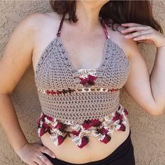 "Crochet Pattern \"The Vacay\" Top Pattern. This listing is for an INSTANT DOWNLOAD Crochet Bralette PATTERN PDF, not a finished Bralette Crochet Pattern to make Size:Adjustable to Fit any Women Can be made with any worsted weight yarn #4 Patterns are written in American English in standard U.S. terms. Pattern is Easy to read and Simple to make. For a intermediate Crocheters. You may sell items made from this pattern **We cannot accept returns or issue refunds on any of our patterns.**" Lace Top Crochet, Crochet Bralette Pattern, Bralette Crochet, Crochet Lingerie, Crop Top Crochet, Bralette Pattern, Oc Design, Crochet Bra, Crochet Lace Top