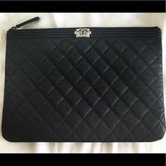 Beautiful Chanel Black Caviar Boy Pouch Black Quilted Rectangular Wallet, Luxury Black Rectangular Pouch, Luxury Black Wallet On Chain Rectangular, Black Bag With Removable Pouch, Rectangular Shape, Chanel Wallet On Chain Caviar, Chanel Caviar, Black Caviar, Black Quilt, Chanel Black