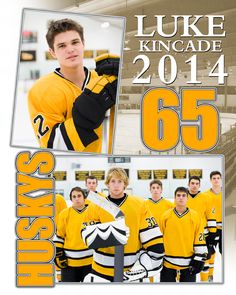 the hockey team is posing for a photo in their yellow uniform and black gloves,