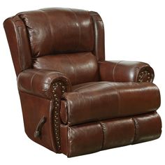 a brown recliner chair with studded arms