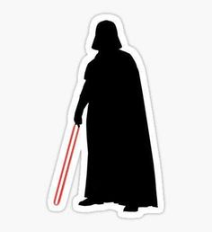 the silhouette of darth vader sticker is shown in black with red accents