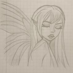 a pencil drawing of a girl with angel wings