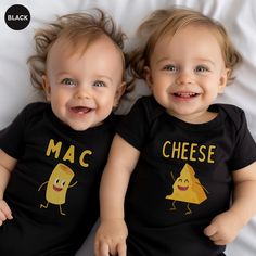 Note: Each shirt needs to be individually added, and the price is for one shirt. Double the sweetness with our matching one-piece baby bodysuits.  One says 'Mac' and the other 'Cheese' - the perfect pair for your little ones. Whether they're snuggling up for bedtime or playing during the day, these cozy outfits add an extra sprinkle of charm to every moment. Treat your twins to this delightful duo!  Makes a great baby shower gift. Infant Fine Jersey Bodysuit Info: Rabbit Skins 4424 This is a one Twin Baby Boys, Twins Gift, Twin Shirts, Baby Twins, Cozy Outfits, Cadeau Baby Shower, Twin Outfits, Matching Baby, 6 Month Baby