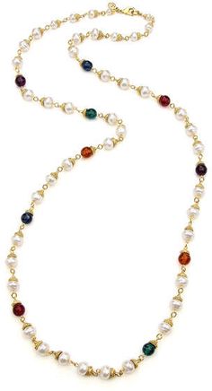 Ben-Amun Multicolor Long Beaded Necklace Elegant Multicolor Single Strand Beaded Necklace, Elegant Multicolor Gemstone Beads Pearl Necklace, Elegant Multicolor Pearl Chain Necklace, Gold Pearl Necklace With Colorful Beads, Pewter Plates, Long Beaded Necklace, Beaded Bracelets Diy, Bergdorf Goodman, Top Designers