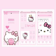 an image of hello kitty wallpapers with hearts and bows on it's face