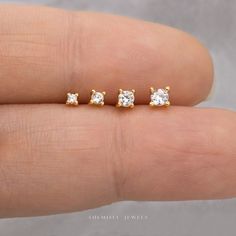 Dainty earrings. A perfect gift for birthday, anniversary, bridesmaids, graduation, friendship, sisters. ♡ The stone sizes are 1.5mm (super tiny), 2mm (very tiny), 2.5mm (tiny), 3mm (small) ♡ Sold as one piece or a pair ♡ Choose from two styles: butterfly end: post thickness is 20g (0.8mm), post length is 9mm with butterfly end attached, butterfly end is 4mm ball end: post thickness is 19g (0.9mm), post length is 6mm with ball end attached , ball end is 3.5mm Measurements are approximate only ♡ Tiny Gold Earrings, Gift For Birthday, Dainty Earrings, Type A, Birthday Anniversary, Solid 925 Sterling Silver, Jewelry Care, Rhodium Plated, Gold Earrings