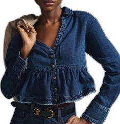 Denim Blue Button-up Top, Chic Denim Button-up Top, Chic Washed Blue Button-up Denim Top, Chic Washed Blue Denim Top With Button Closure, Fall Denim Button-up Tops, Button-up Denim Blue Top For Day Out, Denim Blue Blouse With Button Closure, Chic Denim Button Top, Denim Blue Denim Blouse With Button Closure