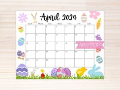 a calendar with an easter theme on it