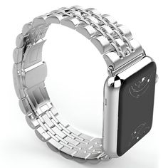 The Sierra stainless steel Apple band + case is integrated and creates a unique style suitable for anyone that wants to give a classic look to their iWatch. The Sierra apple watch strap protects your watch completely. Compatible with all apple watch series and easily adjusted to suit most wrist sizes. Features: High hardness wear-resistant steel does not scratch. Triple safety folding clasp and push-piece opening mechanism. The band comes with watch lugs on both ends, which locks onto the watch easily. Band interfaces precisely and securely. Easy and direct installation and removal. Adopt unique triple safety folding clasp, firmly closed, and prevents loosening automatically, easy to take on / off Stainless steel band with fine buffing and brushed finish, it gives a classy look to your App Modern Rectangular Stainless Steel Watch Bands, Modern Stainless Steel Rectangular Watch Bands, Modern Silver Watches, Modern Silver Band Watch, Modern Silver Watch Band With Bracelet Strap, Modern Silver Watch Bands With Bracelet Strap, Modern Rectangular Stainless Steel Apple Watch Band, Adjustable Stainless Steel Modern Watch Bands, Adjustable Modern Stainless Steel Watch Bands