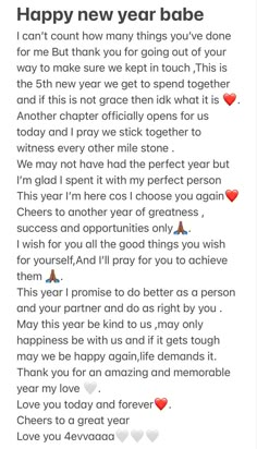 the text on this page says happy new year babe, and it is written in red