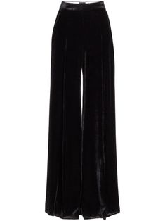 black velvet high-waisted wide leg concealed side zip fastening slip pockets to the sides straight hem Black Velvet Trousers, Rich Closet, Fatale Aesthetic, Uzun Boy, Velvet Trousers, Pant Sets, City Dress, Fashion Attire, Giambattista Valli