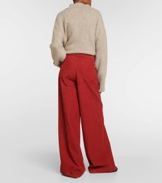 Chan corduroy wide-leg pants in red - The Row | Mytheresa Red Wide Leg Corduroy Pants, Chic Corduroy Wide-leg Pants, Red Cordoury Pants, Red Wide-leg Relaxed Fit Pants, Red Stretch Wide-leg Jeans, Spring Sunglasses, Spring Knitwear, Midi Skirt Spring, Minimal Shoes