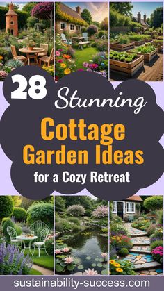 the cover of 28 stunning cottage garden ideas