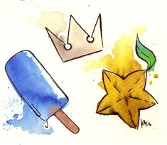 watercolor painting of ice cream, star and crown