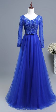 Blue Long Sleeve Dress For Prom Season, Royal Blue Long Sleeve Gown For Banquet, Royal Blue Long Sleeve Dress For Banquet, Blue Dresses For Wedding And Party Season, Blue Long Sleeve Gown For Prom, Blue Dress For Wedding Party Season, Blue Dress For Wedding And Party Season, Royal Blue Long Sleeve Evening Dress For Prom, Royal Blue Long Sleeve Prom Dress