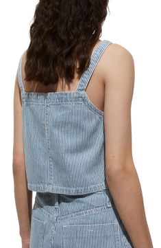 Structured and stylish, this nonstretch tank cut from hickory denim is the one to wear for your next weekend ensemble. Square neck 100% cotton Machine wash, line dry Imported Top Jean, Denim Crop Top, Mango Tops, Crop Tank Top, Total Look, Jean Top, Cropped Tank Top, Crop Tank, Stripe Print