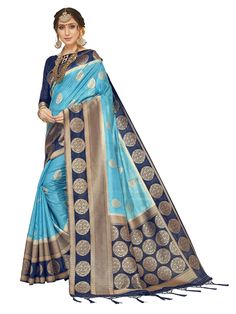 PRICES MAY VARY. Saree Color: Turquoise | Blouse Color: Navy Blue Saree Fabric: Banarasi Art Silk | Blouse Fabric: Banarasi Art Silk Saree Length :- *5.5 Meter* , Blouse Length :- *0.8 Meter* Saree Work :- *Woven * , Blouse Work :- *Woven * Saree Comes with Unstitched Blouse piece, which is attached with end of the saree only. Buyer have to cut blouse part from the saree. Stitching service will not be available. There might be color variation due to screen resolution and digital photography The Designer Sarees Online Shopping, Turquoise Blouse, Pure Georgette Sarees, Paithani Saree, Fashion Sarees, Sarees For Women, Designer Sarees Online, Blue Saree, Art Silk Sarees