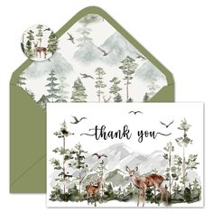 a thank card with an image of deer in the woods