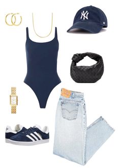 yankees baseball game day outfit inspo ideas fashion denim bodysuit hat adidas New York Outfits, Mode Tips, Body Suit Outfits, Looks Street Style, Looks Black, Outfits With Hats, Mode Inspo, Cute Everyday Outfits