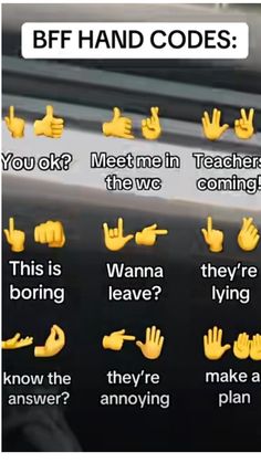 some yellow hand gestures are on the side of a car window and it says, you ok? meet me in teacher at the we're coming this is boring they're trying to know