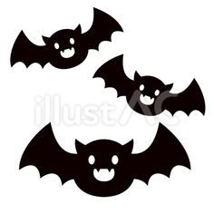 three bats with faces on them, one is black and the other has white teeth