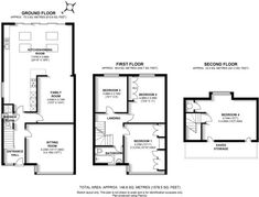 three floor plans for the first and second floors