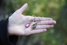 About the earrings: - made from pure Eco-friendly bronze (88% copper and 12% tin); - sterling silver hooks; - no overlays - gemstones: acrylic crystal; - weight (one earring): ~4.2 grams; - handcrafted. Shipping: - we prepare our products ready for shipping in around 3-8 business days; - they are made to order and not kept in stock; - everything is packaged pretty and safe for shipping; - tracking numbers are provided for all orders as soon as they are shipped. We make our jewelry by hands, with Pink Brass Earrings As Gift, Pink Brass Earrings For Gifts, Soldered Copper Earrings As A Gift, Handmade Pink Copper Earrings, Pink Copper Earrings For Gift, Nickel-free Brass Pink Jewelry, Handmade Pink Brass Earrings, Nickel Free Pink Copper Earrings, Handmade Pink Brass Jewelry