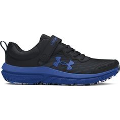 the under armour shoes are black and blue