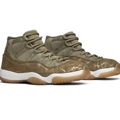 Brand: Jordan Size:9 Women/ 7.5 Men Box Included Khaki Leather Sneakers With Cushioned Footbed, Khaki Sneakers With Boost Midsole And Round Toe, Green Leather Basketball Shoes With Air Cushioning, Jordan 11 Women, Jordan Green, Retro Basketball Shoes, Air Jordan 11 Retro, Air Jordan Sneakers, Shoes Air