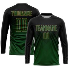 a green and black soccer jersey with the name team name 00 in front of it