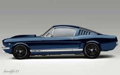 an old blue mustang car is shown in this image