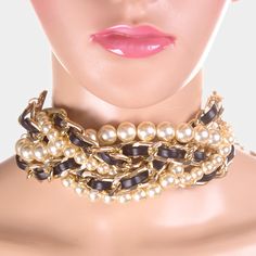 Style No : [374291] Pn1784-Gp-Crm-Dual Color : Cream, Gold Theme : Pearl Necklace Size : 9" + 8" L Decor Size : 2" L Earring Size : 2.25" L Dual Braided Pearl Metal Chain Necklace / Bracelet Pearl Choker With Chain Detail, Gold Pearl Chain Choker For Party, Party Pearl Chain Choker, Chic Cream Jewelry For Formal Occasions, Chic Cream Jewelry For Formal Events, Chic Cream Formal Jewelry, Adjustable Cream Necklace For Party, Party Pearl Jewelry With Gold Chain, Chic Cream Jewelry For Party