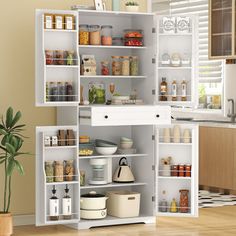 an open pantry with lots of food in it