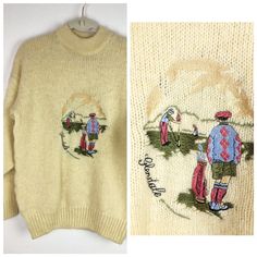 Vintage Men's Pure Wool Pullover Sweater Glendale Golfing. There is no size tag so please see the measurements and compare. Condition is good-No visible flaws. Measurements Flat Lay: Shoulders 23" Armpit to armpit 20.5" Shoulder to hem 25.5" Shoulder to cuff 19.5" We strive to give you as many measurements necessary with the hope that you will take measurements from something of yours that is similar and compare with this item. This is helpful because it may save you time and money and you will Retro Embroidered Sweater For Fall, Retro Embroidered Fall Sweater, Vintage Embroidered Fall Sweater, Vintage Embroidered Beige Sweater, Vintage Beige Embroidered Sweater, Vintage Embroidered Crew Neck Sweater, Vintage Embroidered Sweater For Winter, Vintage Cream Long Sleeve Sweater, Style Bundle