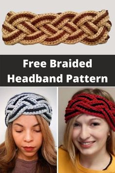 three different braided headbands with the text free braided headband pattern