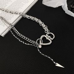 ❤Heart asymmetric chain choker necklace❤ Trendy Chunky Chain Pendant Necklace, Trendy Alloy Double Chain Jewelry, Trendy Metal Pendant Chain Necklace, Trendy Pendant Chain Necklace, Trendy Necklace With Silver Chain, Trendy Silver Chain Necklace With Heart Pendant, Trendy Heart Pendant Chain Necklace, Edgy Clavicle Chain Jewelry For Gift, Edgy Clavicle Chain Jewelry Gift