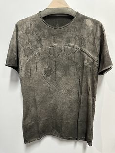 Grey Object Dyed Short Sleeve T-shirt BOUS1 BO5 100% cotton jersey, object dyed Made in Italy Archive Clothing, Distressed Shirts, Y2k Inspired Outfit, Torn Clothes, Grunge Tee, Crust Punk, Design Philosophy, Old Shirts, Grey Shirt