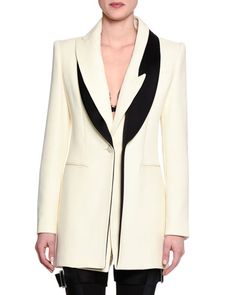 W0DTJ Alexander McQueen Wool Jacket w/Two-Tone Lapel, White/Black Formal Chic, Brand Photography Inspiration, Alexander Mcqueen Dresses, Alexander Mcqueen Clothing, Mcqueen Fashion, Muslim Fashion Hijab Outfits, Corset Fashion, Muslim Fashion Hijab, Abaya Designs